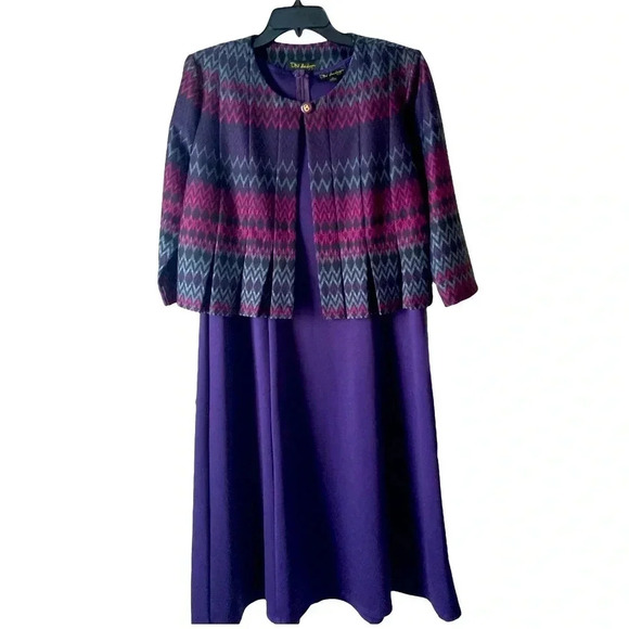 NWT DN Designs Purple Eggplant Gray Ponte Knit Jacket Dress Size 14, padded - Picture 1 of 11